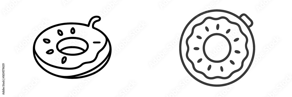 Poster different styles of donut illustrations featuring simple line art designs with distinct shapes and d