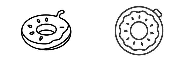Different styles of donut illustrations featuring simple line art designs with distinct shapes and details