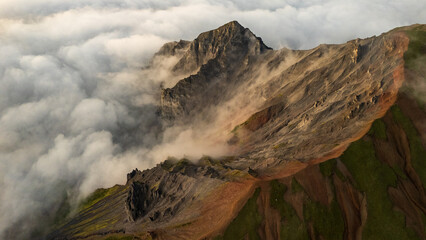 Golden sunset illuminating clouds over the Kocduzu Highland, Rize, Turkiye