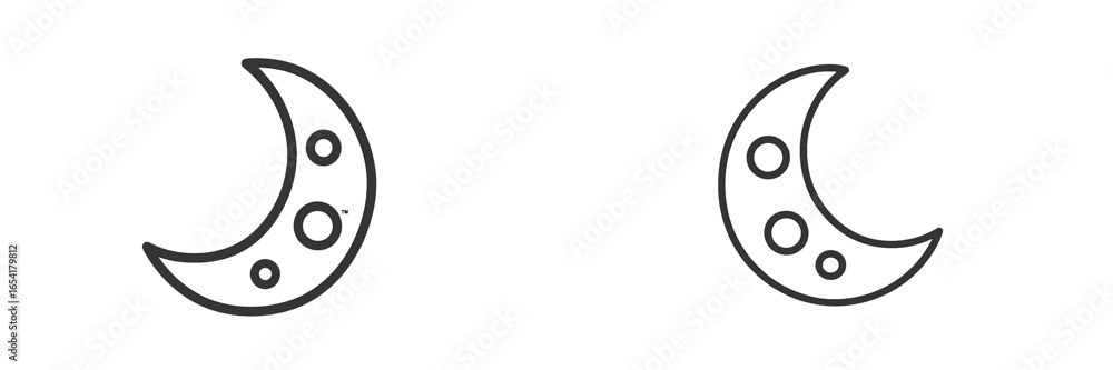 Poster Two simple crescent moon icons with varying details suitable for decorative use in digital graphics and illustrations