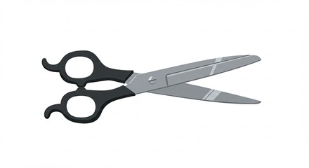 Gray Scissors with Black Handle Cutting Open on White Background