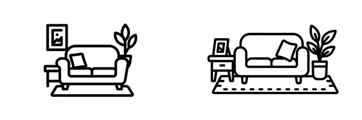 Two minimalist sofa designs in a simple living room setup showcasing comfort and modern decor