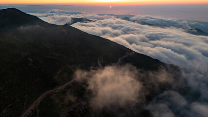 Golden sunset illuminating clouds over the Kocduzu Highland, Rize, Turkiye