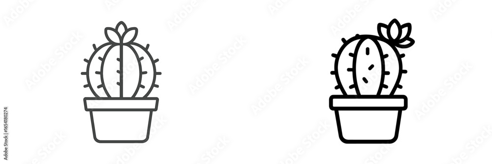 Poster cactus plant in simple design displayed in two styles with pot on a white background