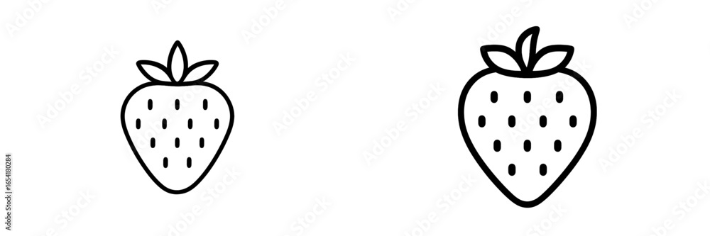 Poster two simple line drawings of strawberries showing different sizes and details on a white background