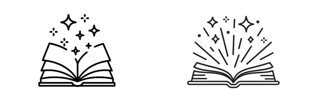 Book illustrations with sparkles conveying magic and creativity during reading sessions