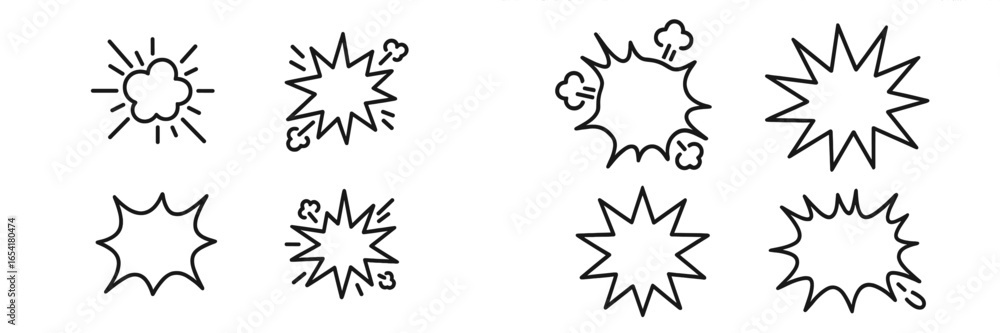 Aufkleber explosive graphic elements featuring bursts and clouds on a clean background illustrating action and