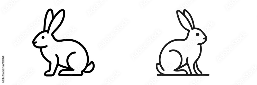 Aufkleber simple rabbit illustrations showcasing a side and front view in a minimalist design style