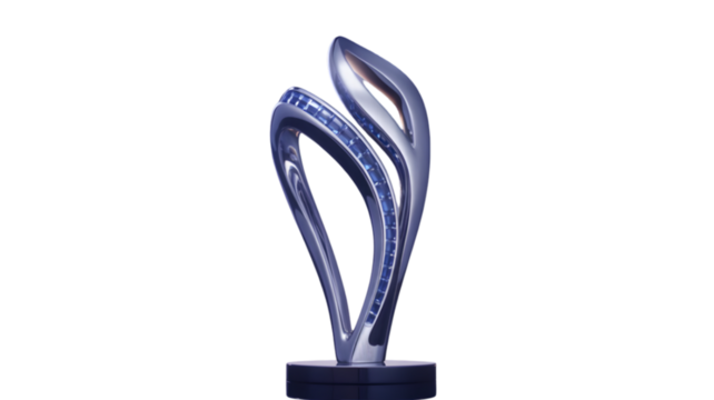Elegant silver trophy with blue accents isolated on a transparent background award sports