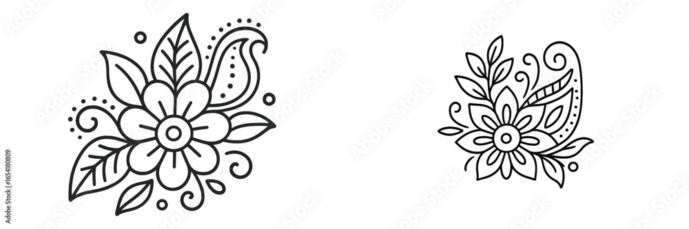 Poster floral design elements featuring intricate line art and decorative patterns for creative projects