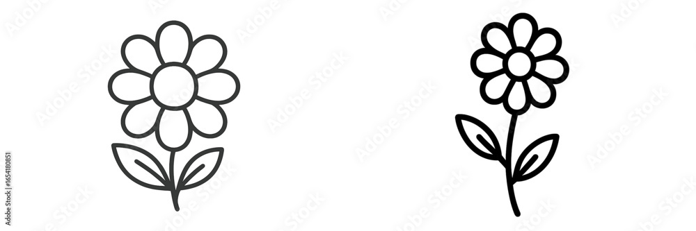 Poster two simple sketches of flowers with distinct styles and details on white background
