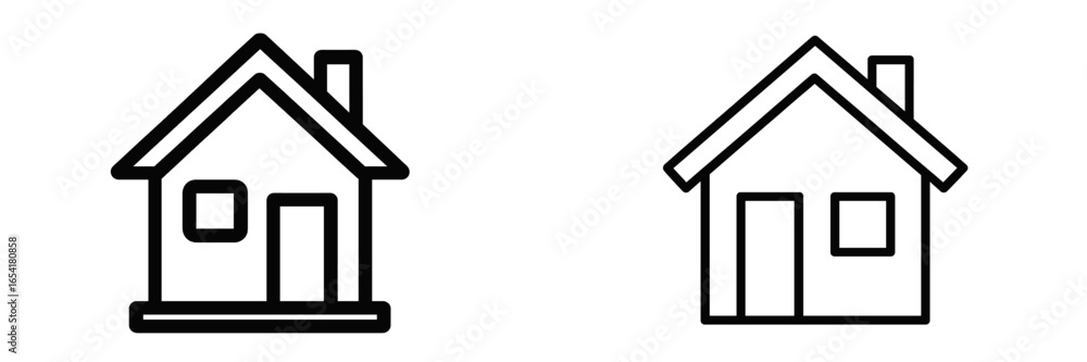 Poster two simple house illustrations showcasing distinct architectural styles and features in a minimalist