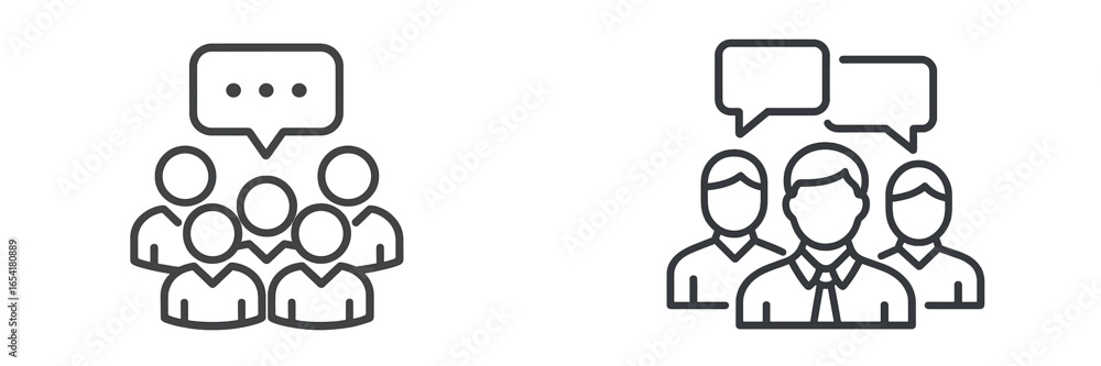 Poster group discussion showing diverse individuals engaging in conversation in a professional setting