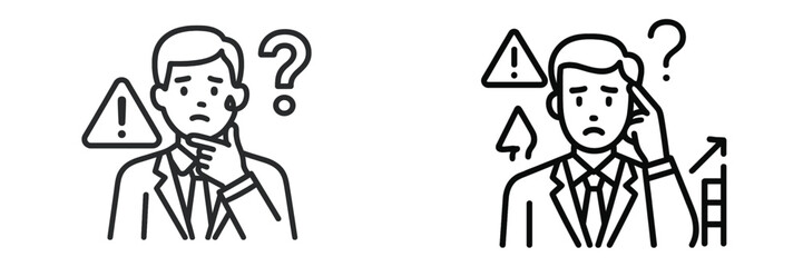 Obraz premium Confused businessman contemplating challenges and market trends in a corporate environment