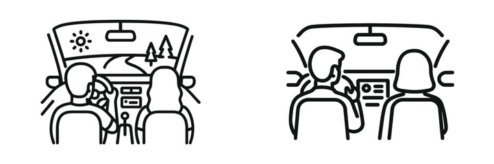 Naklejka premium Driving through nature with friends while enjoying the open road and scenic views on a sunny day