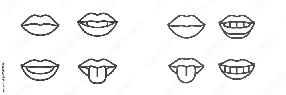 Poster various illustrations of lips demonstrating different expressions and styles created with simple lin