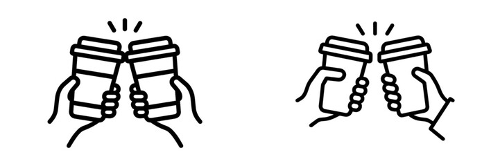 Coffee cups clinking in celebration during a casual meetup at a local cafe around midday