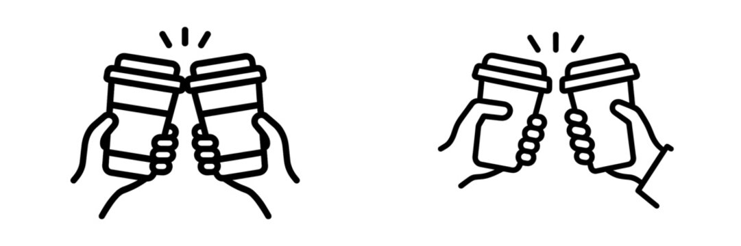 Coffee cups clinking in celebration during a casual meetup at a local cafe around midday