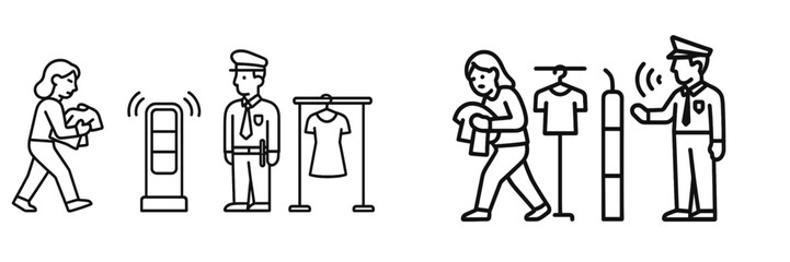 Security checks in retail store during busy shopping hours amid potential theft concerns