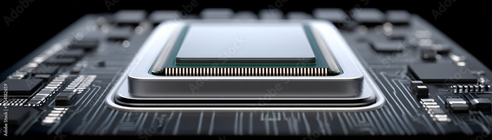 Poster a detailed macro shot captures the intricate silicon landscape of a central processing unit revealin