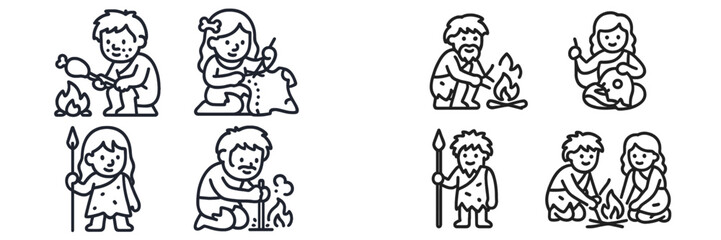 Prehistoric kids learning survival skills together