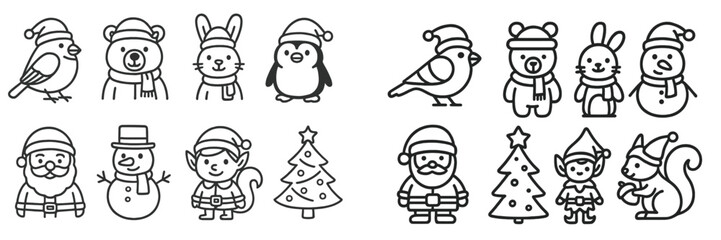Festive vector illustrations of cute winter characters for holidays