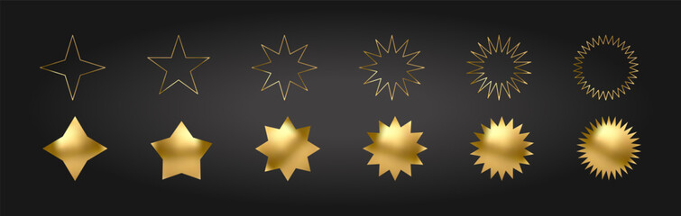 Gold Star icon set. Holiday stars art