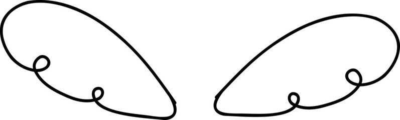 Angel wings line doodle simple icon hand drawn fantasy wings with feather silhouette. Halo, heart.