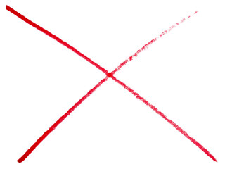 Hand drawn red x sign on transparent background
