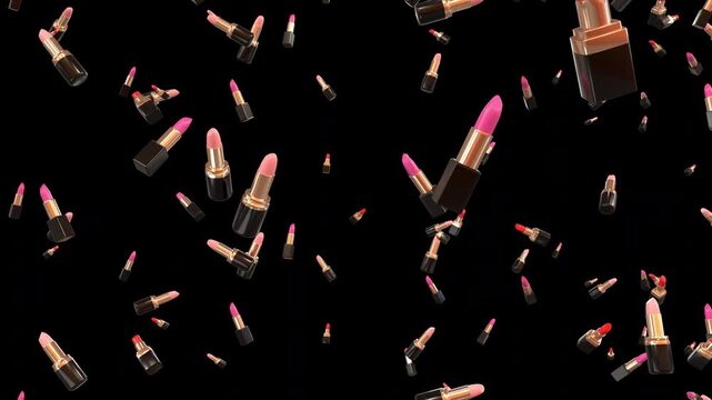 Animated full screen falling lipstick loop multi color with alpha channel at 60fps