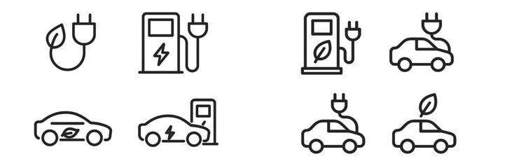 Vector illustrations of electric vehicle charging symbols and icons