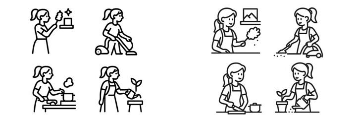 Household chores and cleaning activities illustrated in vector style