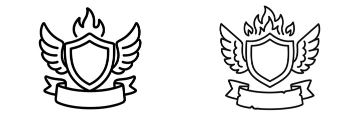 Obraz premium Wings and flames design featuring a shield and banner illustration
