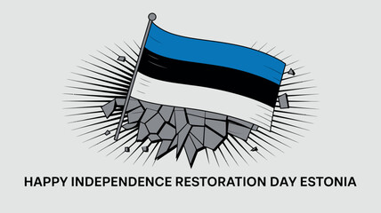 Estonia Independence Restoration Day with Flag Breaking Through Ground