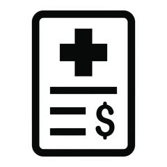 Obraz premium A black and white icon of a medical bill with a cross and dollar sign on a white background vector