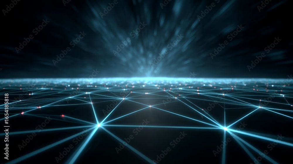 Poster abstract futuristic technology background with interconnected global network lines and vibrant glowi