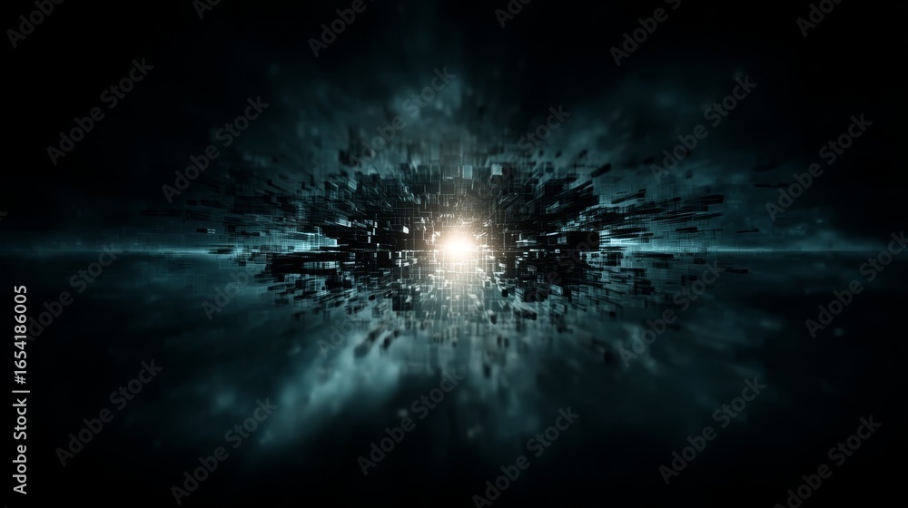 Aufkleber a single brilliant beam of celestial light emerges dramatically from a deep mysterious and shadowy a