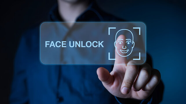 Unlock device with facial scan, modern security technology with face unlock