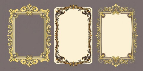 Set of vintage ornate greeting cards with flourish frames, intricate patterns, and vector illustrations,   design element,   texture