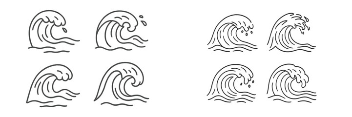 Naklejka premium Vector illustration of ocean waves in various styles