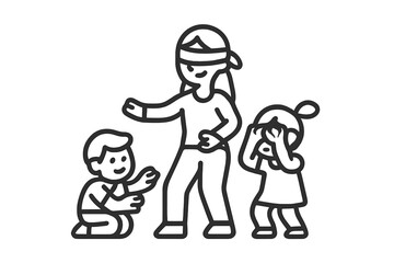 Fun group activity with kids playing blindfold games outdoors
