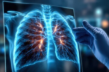 Advanced medical imaging of glowing human lungs for swift diagnosis.
