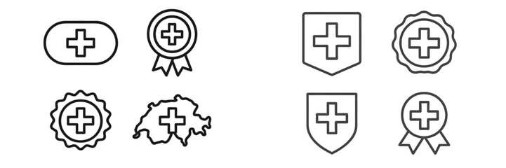 Health and medical icon vector set featuring badges and symbols