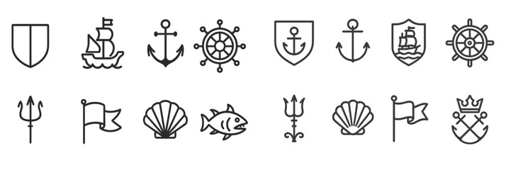Vector illustration of marine symbols and nautical elements