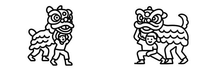 Obraz premium Celebration of lion dancing with performers in traditional attire