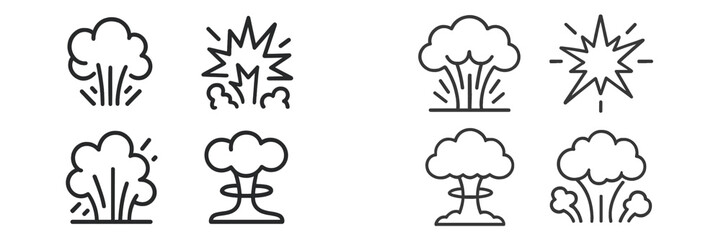 Fototapeta premium Black outline vector icons of various explosions