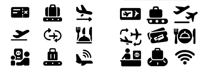 Travel icons representing various airport and flight experiences