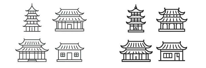 Traditional Asian architecture vector illustration collection