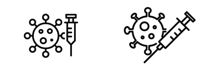 Obraz premium Black and white vector of virus and vaccine syringe