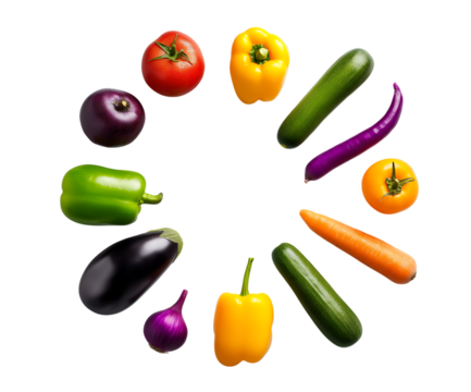 Vibrant Fresh Vegetables Circular Frame on Black with Copy Space isolated on a transparent background
